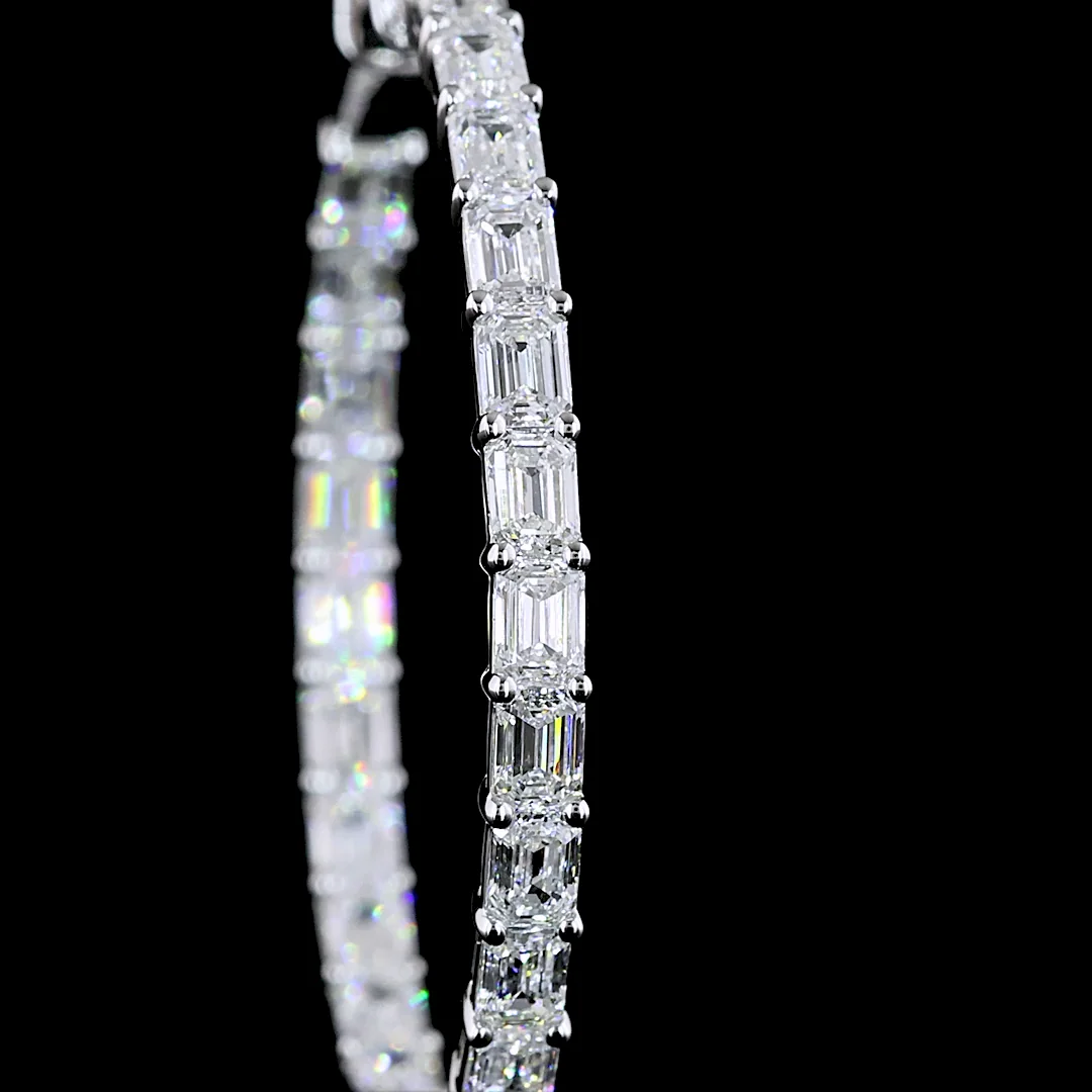 4.01 Cts 14k White Gold Emerald Shape Hoops Earring - Image 2