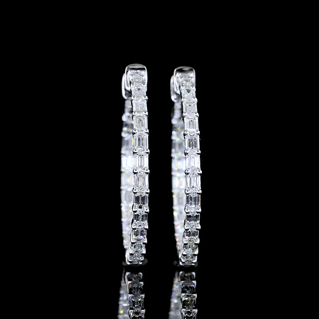 1.92 Cts 14k White Gold Emerald Shape Hoops Earring - Image 3