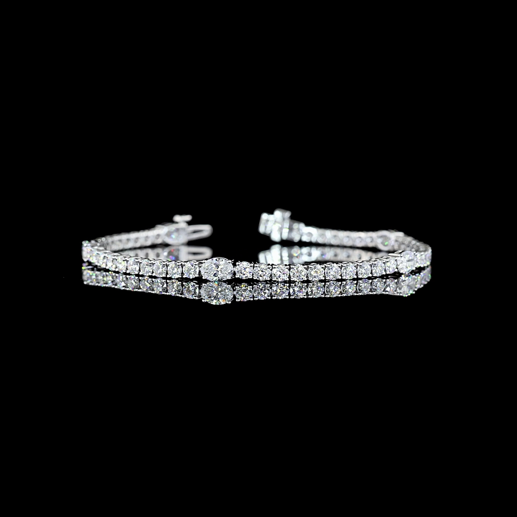 5.32 Cts 14k White Gold Mix Shape Station Line Tennis Bracelet - Video