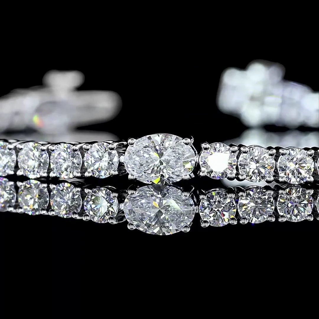 5.26 Cts 14k White Gold Oval Shape Station Line Tennis Bracelet - Image 2
