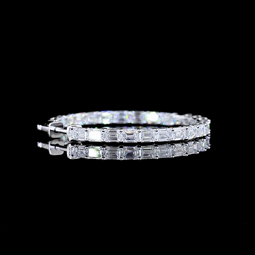 5.94 Cts 14k White Gold Emerald Shape Hoops Earring - Image 2