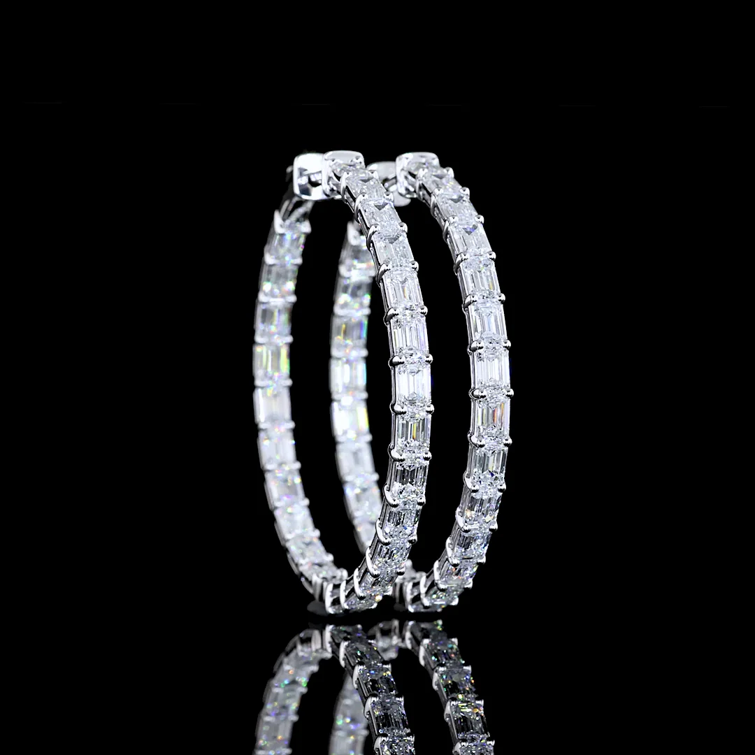 5.94 Cts 14k White Gold Emerald Shape Hoops Earring - Video