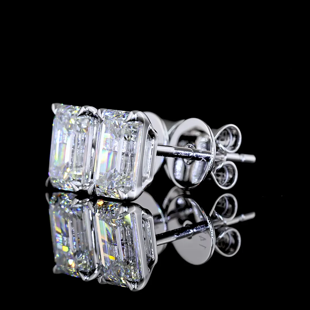 1.51 Cts 14k White Gold Emerald Shape Studs Earring - Image 4