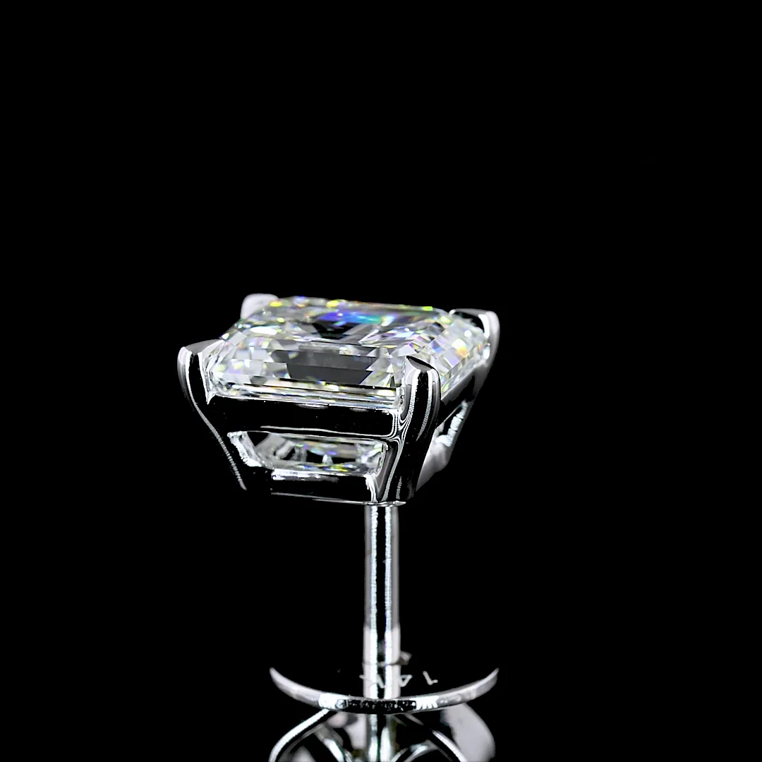 1.82 Cts 14k White Gold Emerald Shape Studs Earring - Image 4