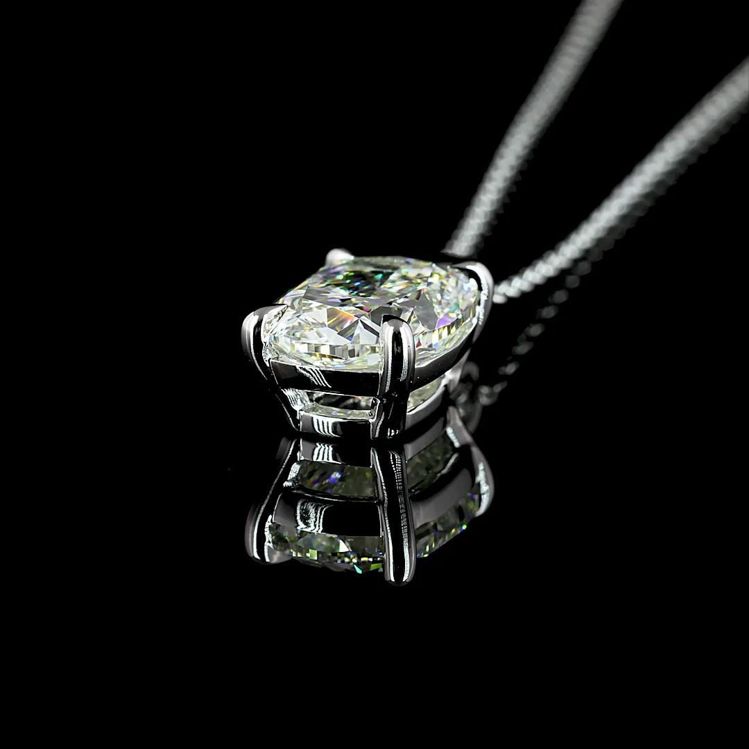 2.03 Cts 14k White Gold Cushion Brilliant Shape Solitaire Pendant - Image 4