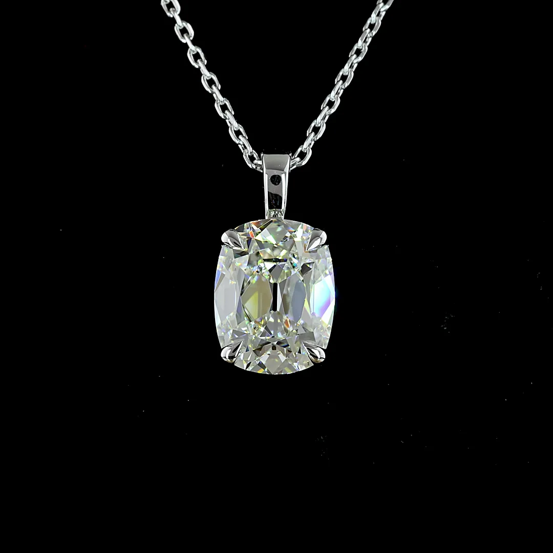 2.19 Cts 14k White Gold Antique Cushion Shape Solitaire Pendant - Image 3