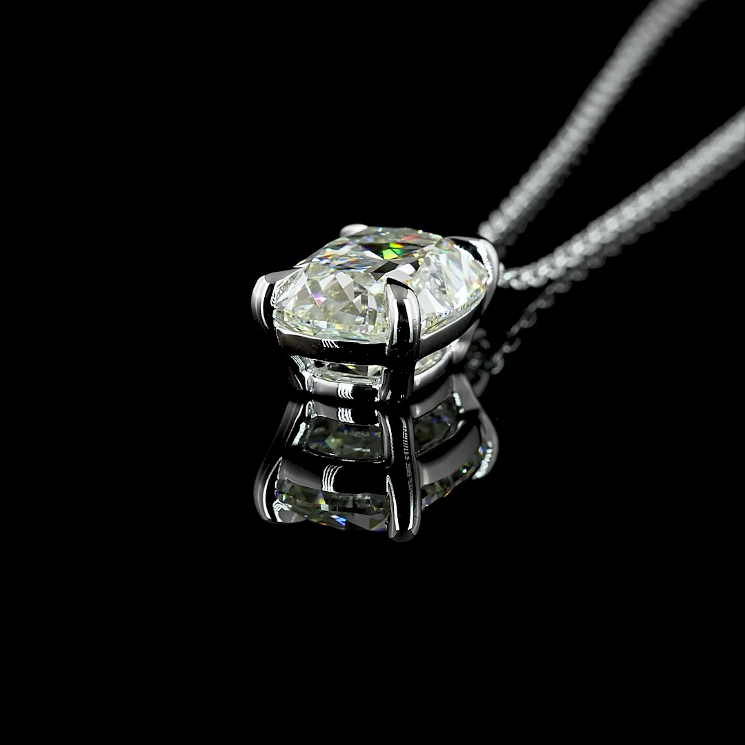 2.19 Cts 14k White Gold Antique Cushion Shape Solitaire Pendant - Image 4