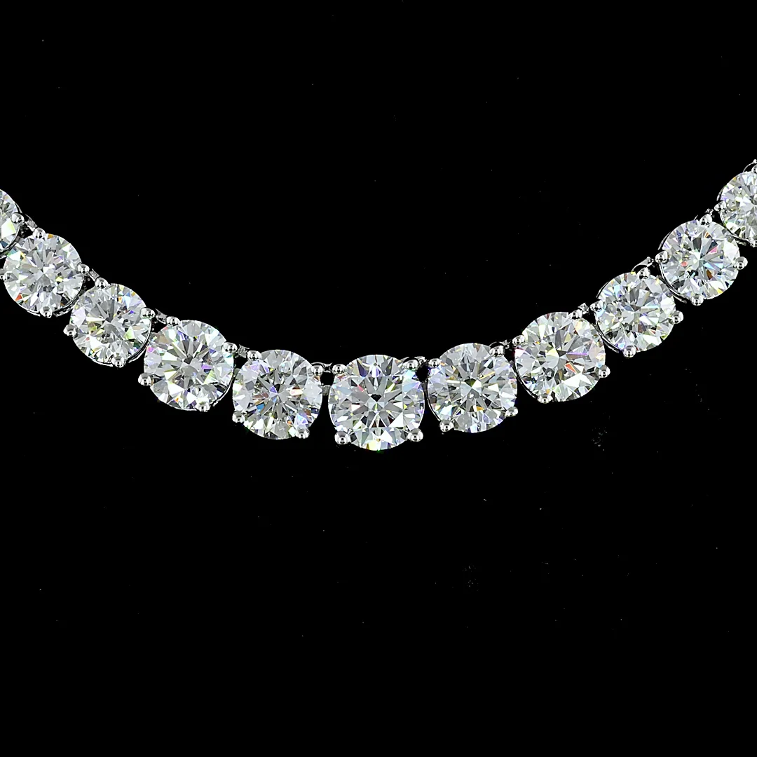 15.79 Cts 14k White Gold Round Shape Riviera Necklace - Image 3