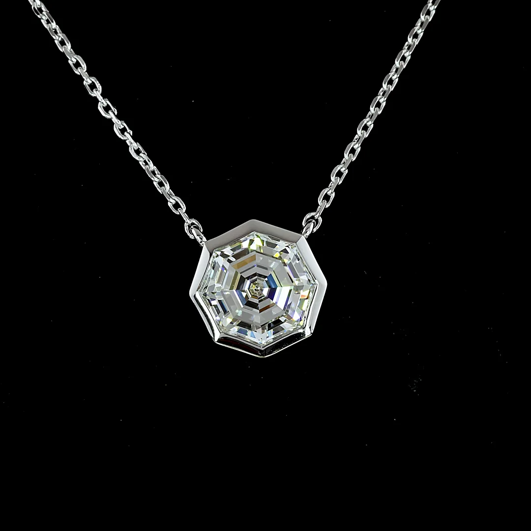 1.04 Cts 14k White Gold Octagon Nova Shape Solitaire Pendant - Image 3