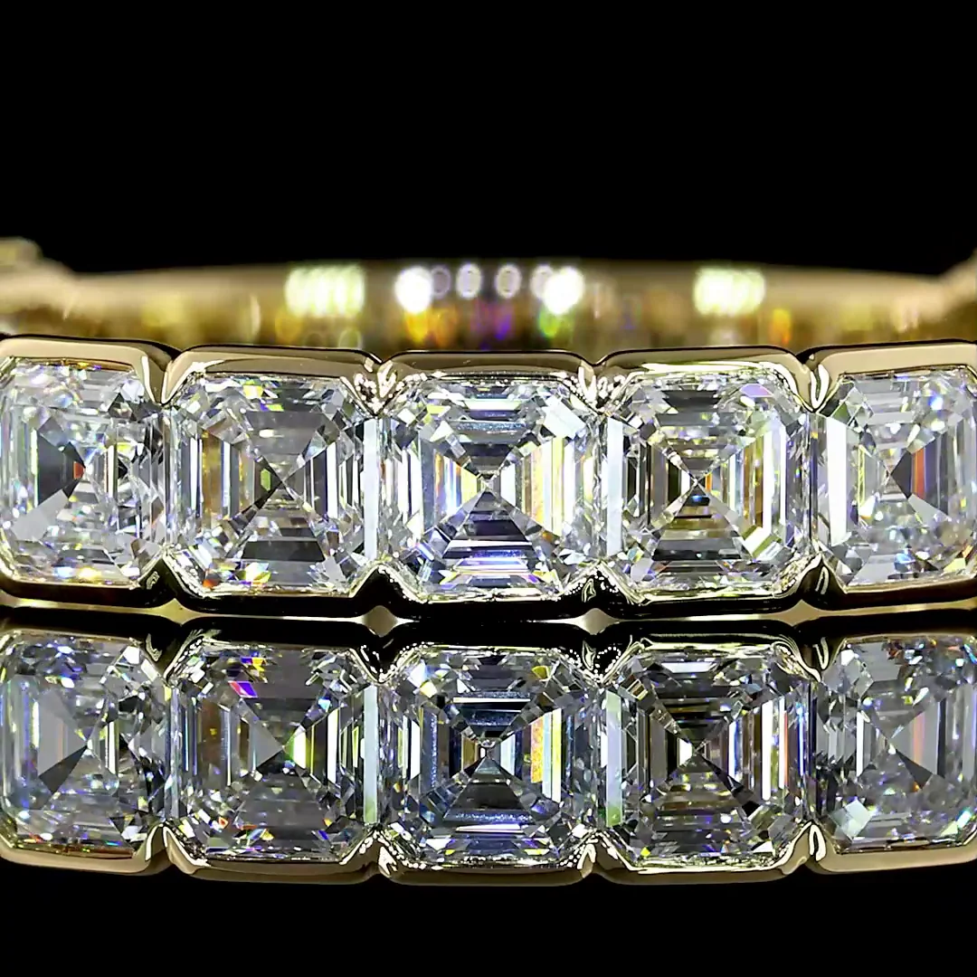 1.93 Cts 14k Yellow Gold Asscher Shape 3/4 Band Eternity Band - Image 3