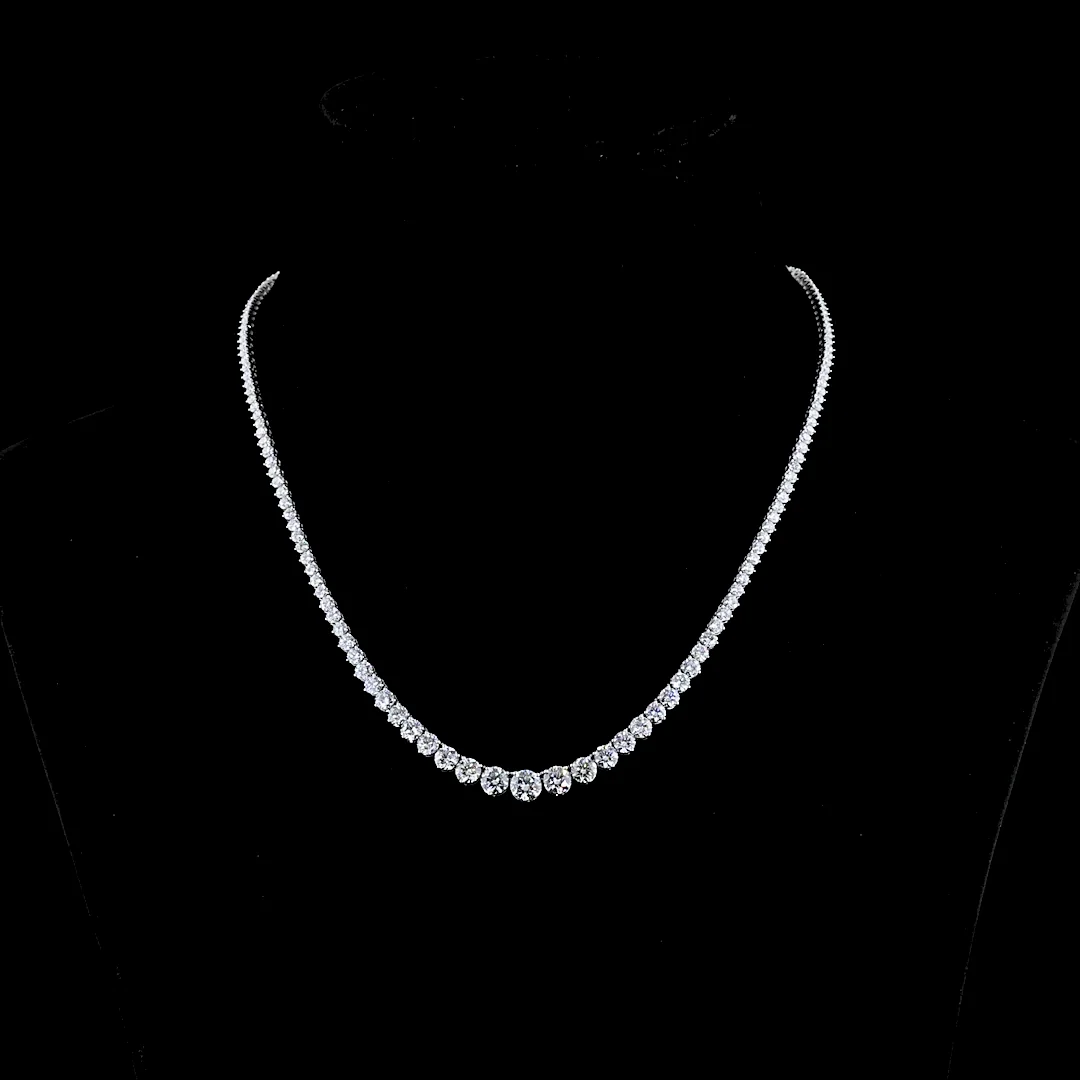 9.9 Cts 14k White Gold Round Shape Riviera Necklace - Video
