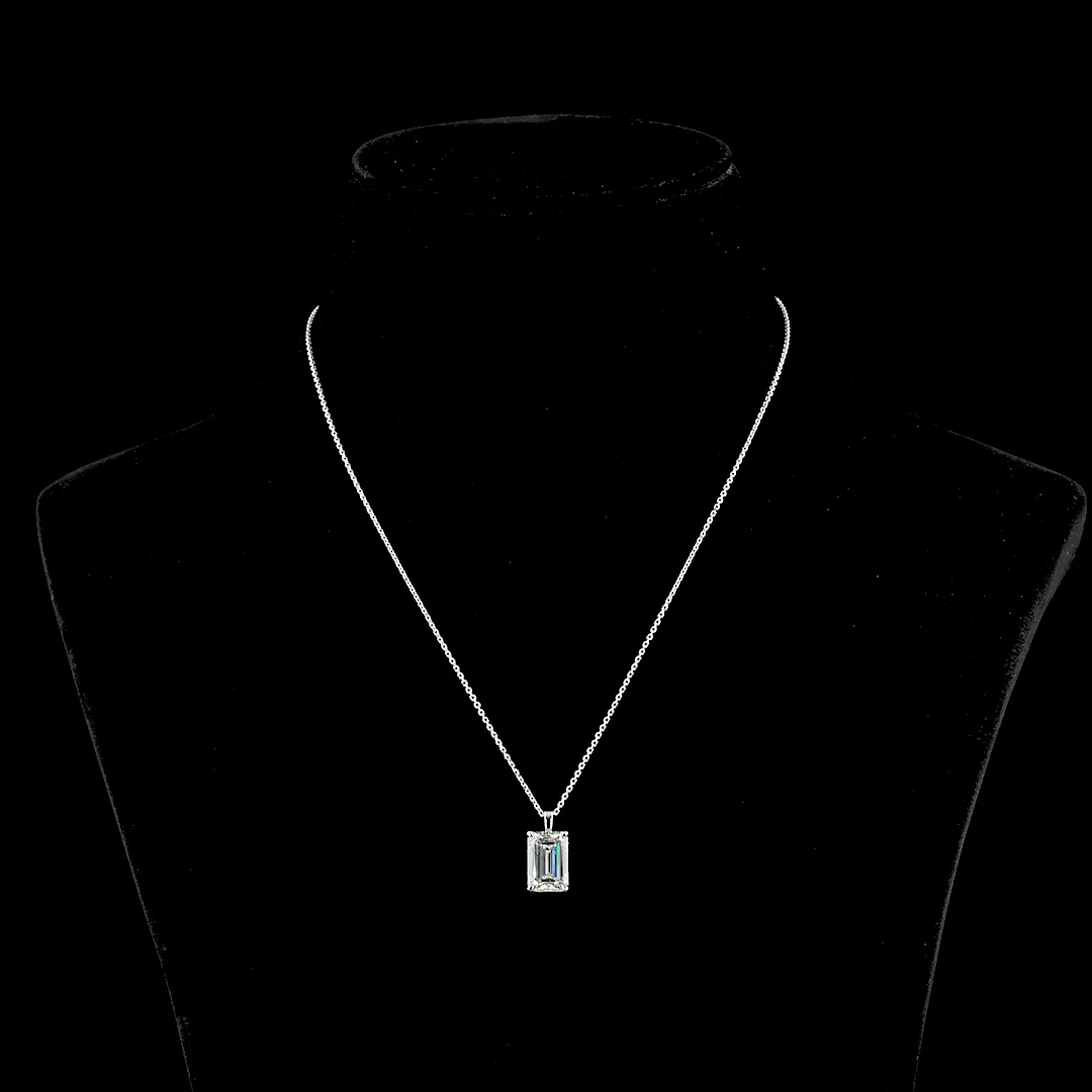 4.01 Cts 14k White Gold Emerald Shape Solitaire Pendant - Video