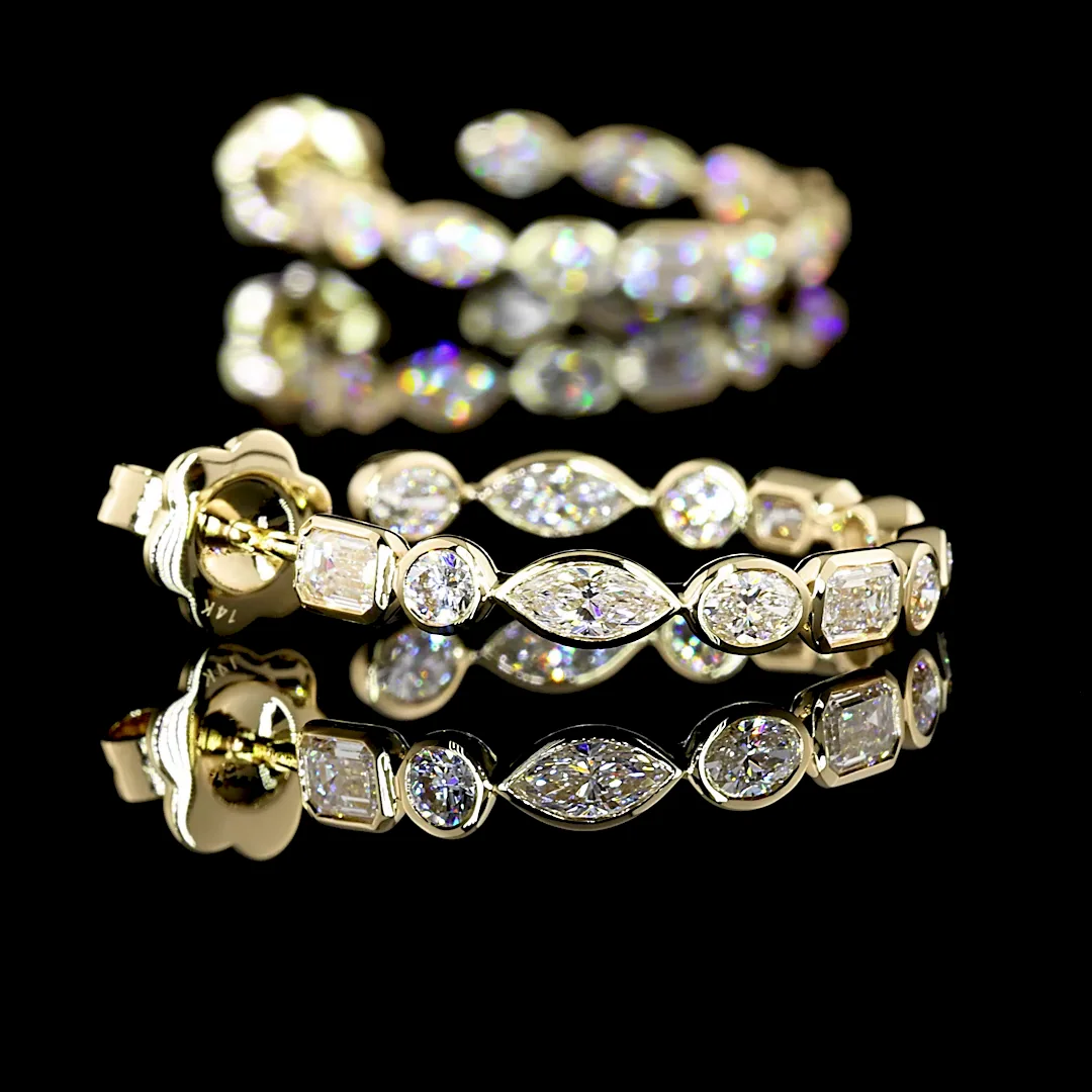 2.96 Cts 14k Yellow Gold Mix Shape C Hoops Earring - Image 4