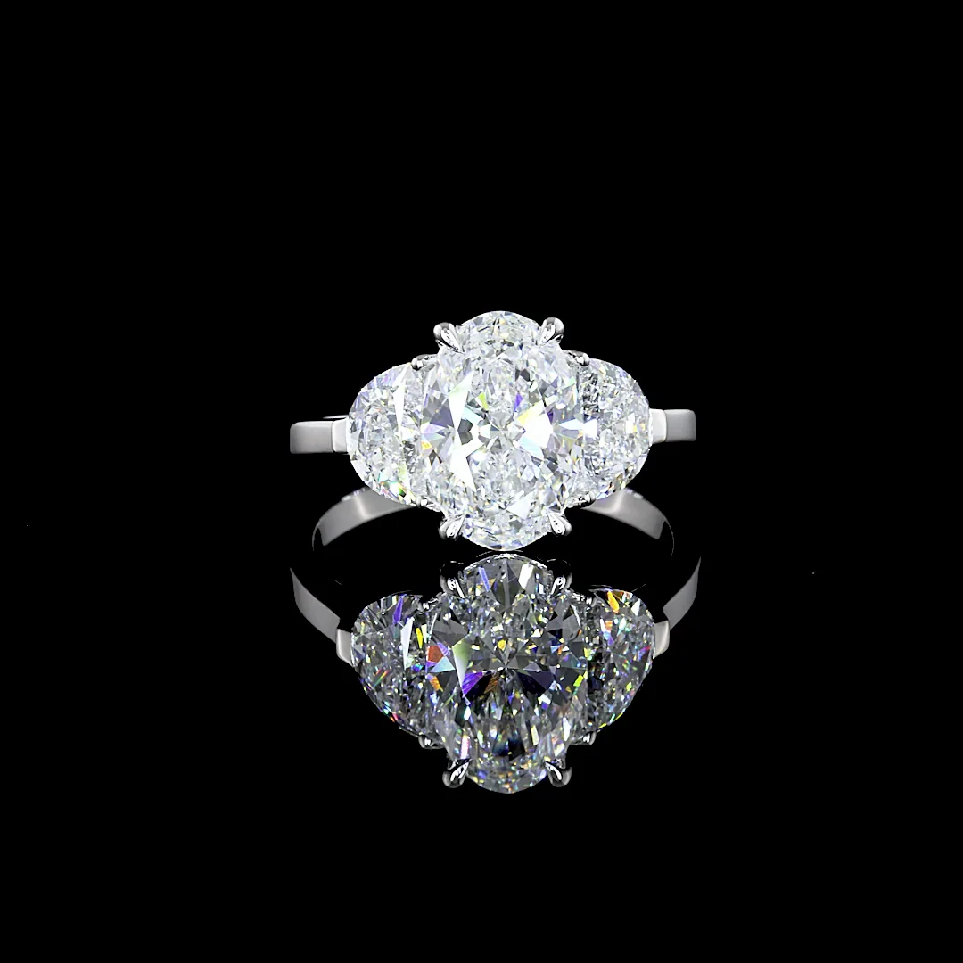 3.07 Cts 14k White Gold Oval Shape 3 Stones Ring - Image 2