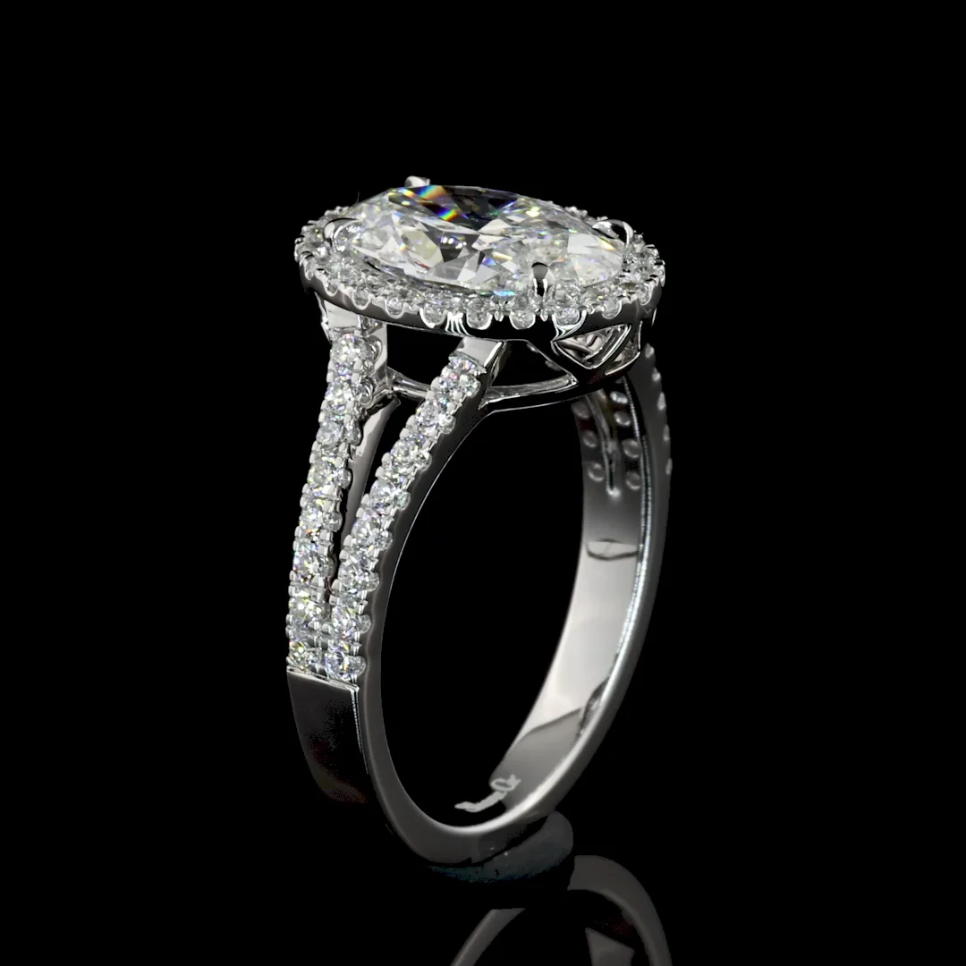 2.64 Cts 14k White Gold Oval Shape Split Shank Ring - Image 3