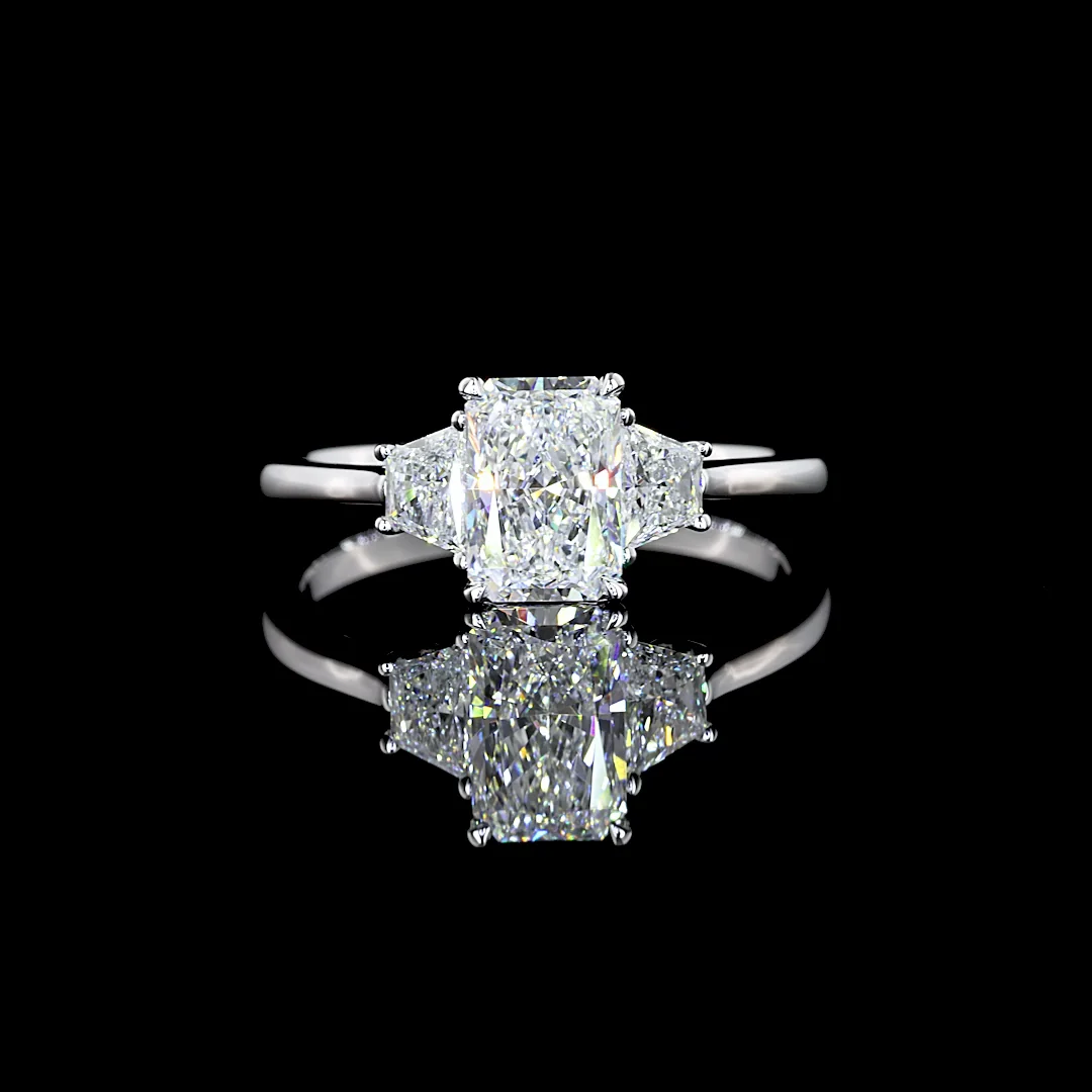 1.34 Cts 14k White Gold Radiant Shape 3 Stones Ring - Video