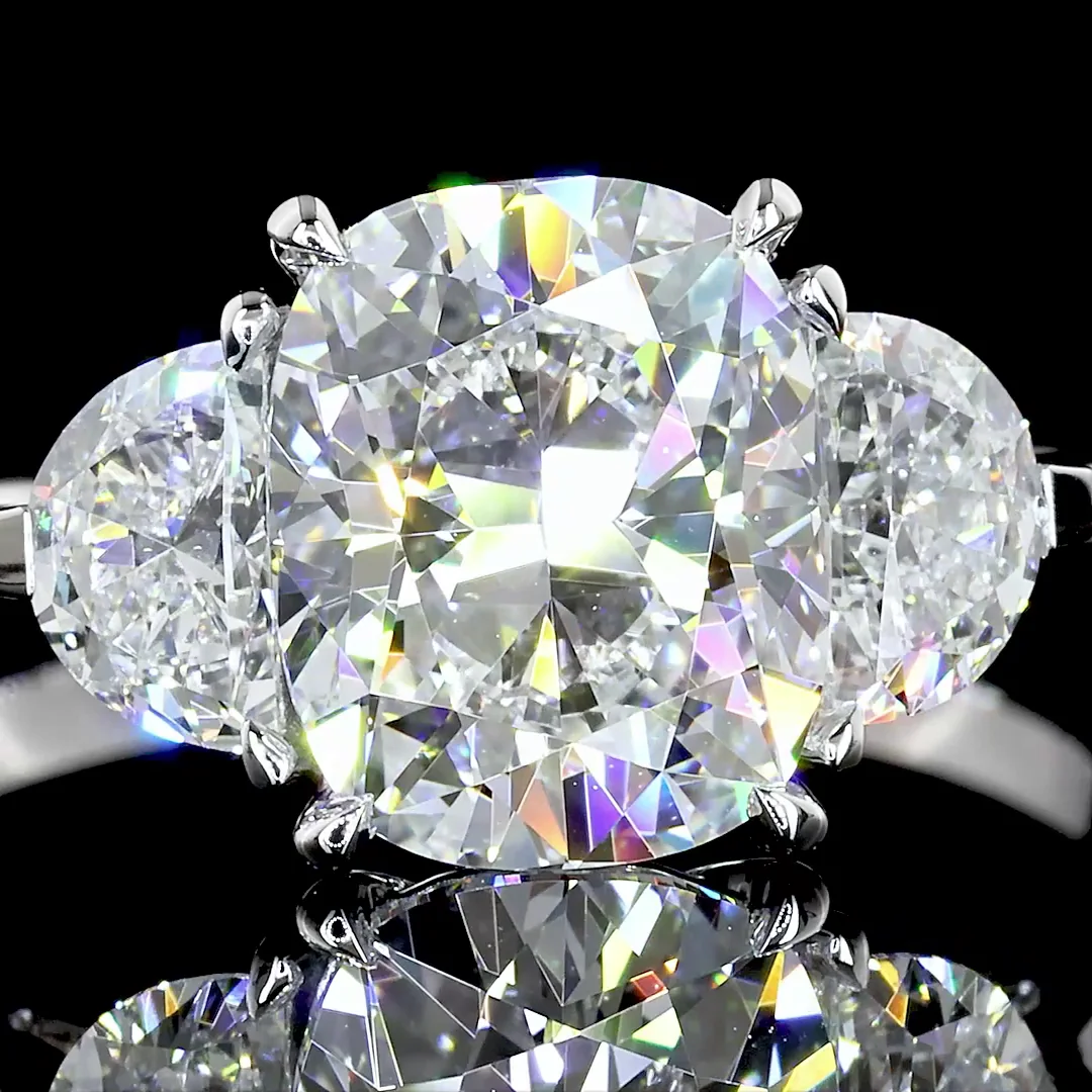 2.51 Cts 14k White Gold Cushion Modified Shape 3 Stones Ring - Image 2