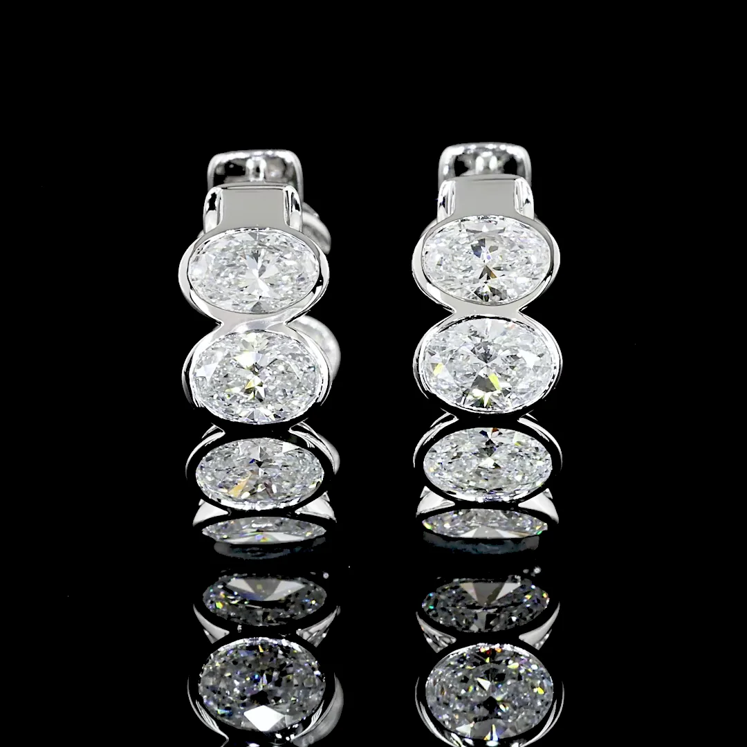 3.34 Cts 14k White Gold Oval Shape Huggies Earring - Video