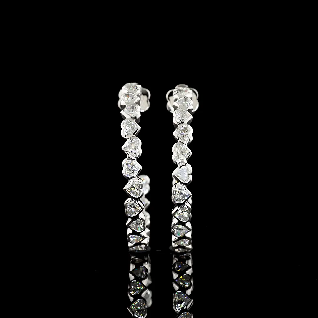 5.38 Cts 14k White Gold Heart Shape C Hoops Earring - Video