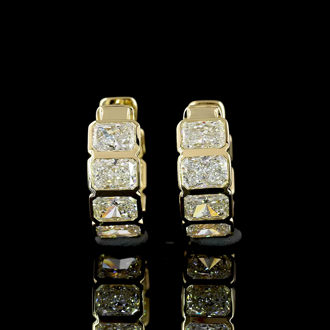 3.17 Cts 14k Yellow Gold Radiant Shape Huggies Earring - Video