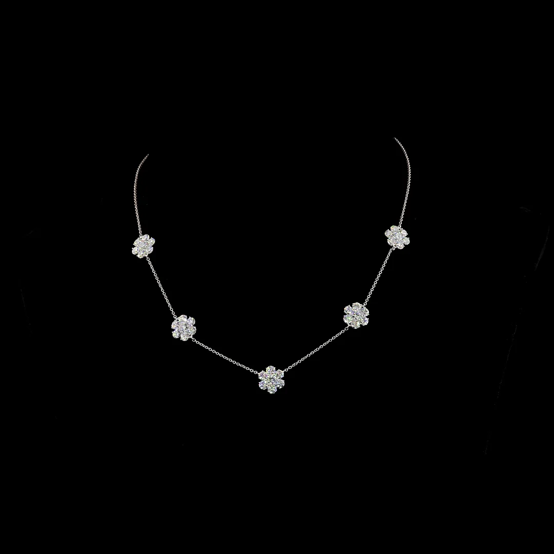 4.93 Cts 18k White Gold Round Shape Station Necklace - Video