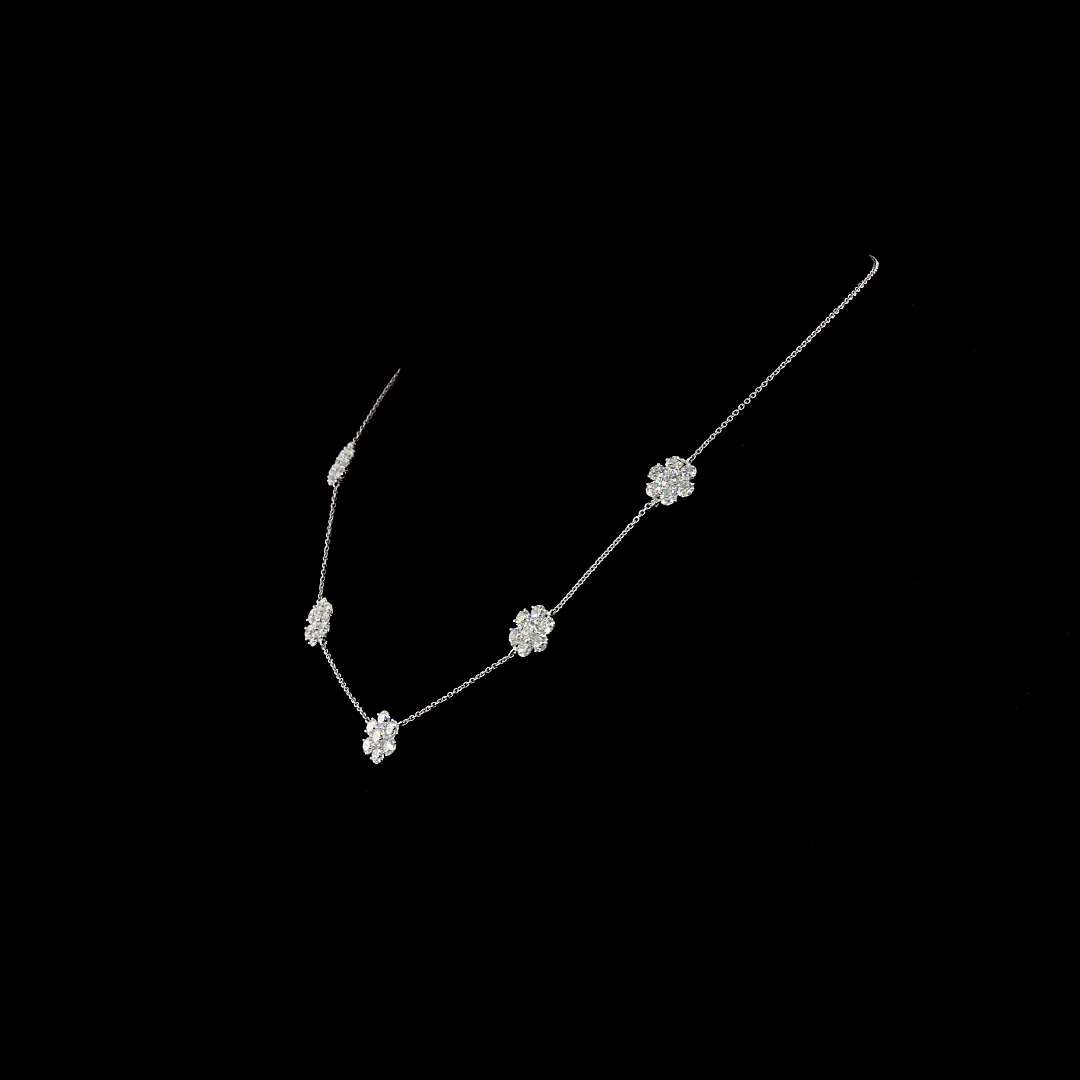 4.9 Cts 18k White Gold Round Shape Station Necklace - Image 2