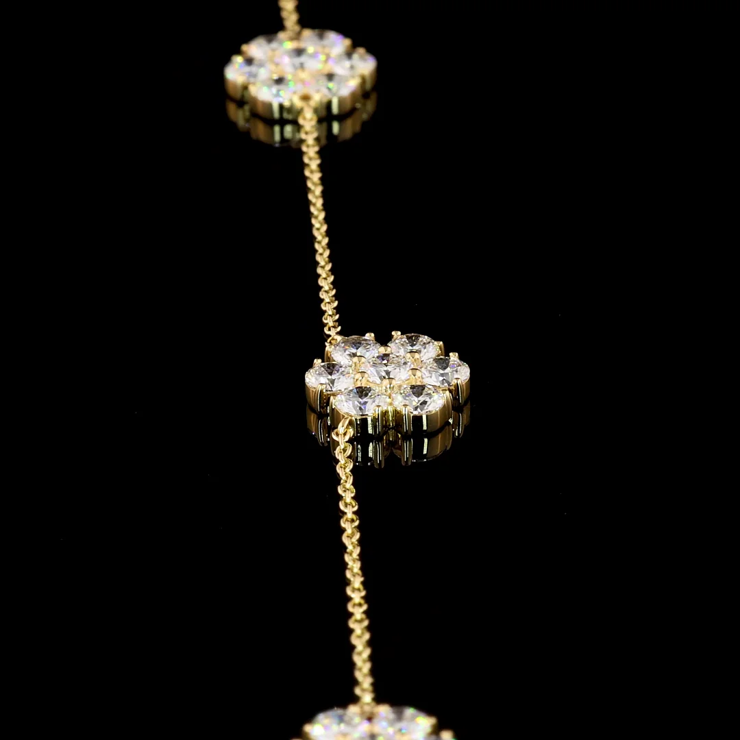 4.98 Cts 18k Yellow Gold Round Shape Station Necklace - Image 4