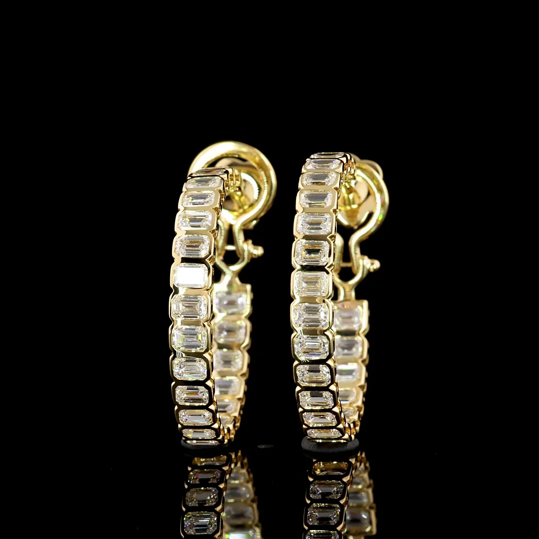 3.99 Cts 14k Yellow Gold Emerald Shape Omega Hoops Earring - Image 3