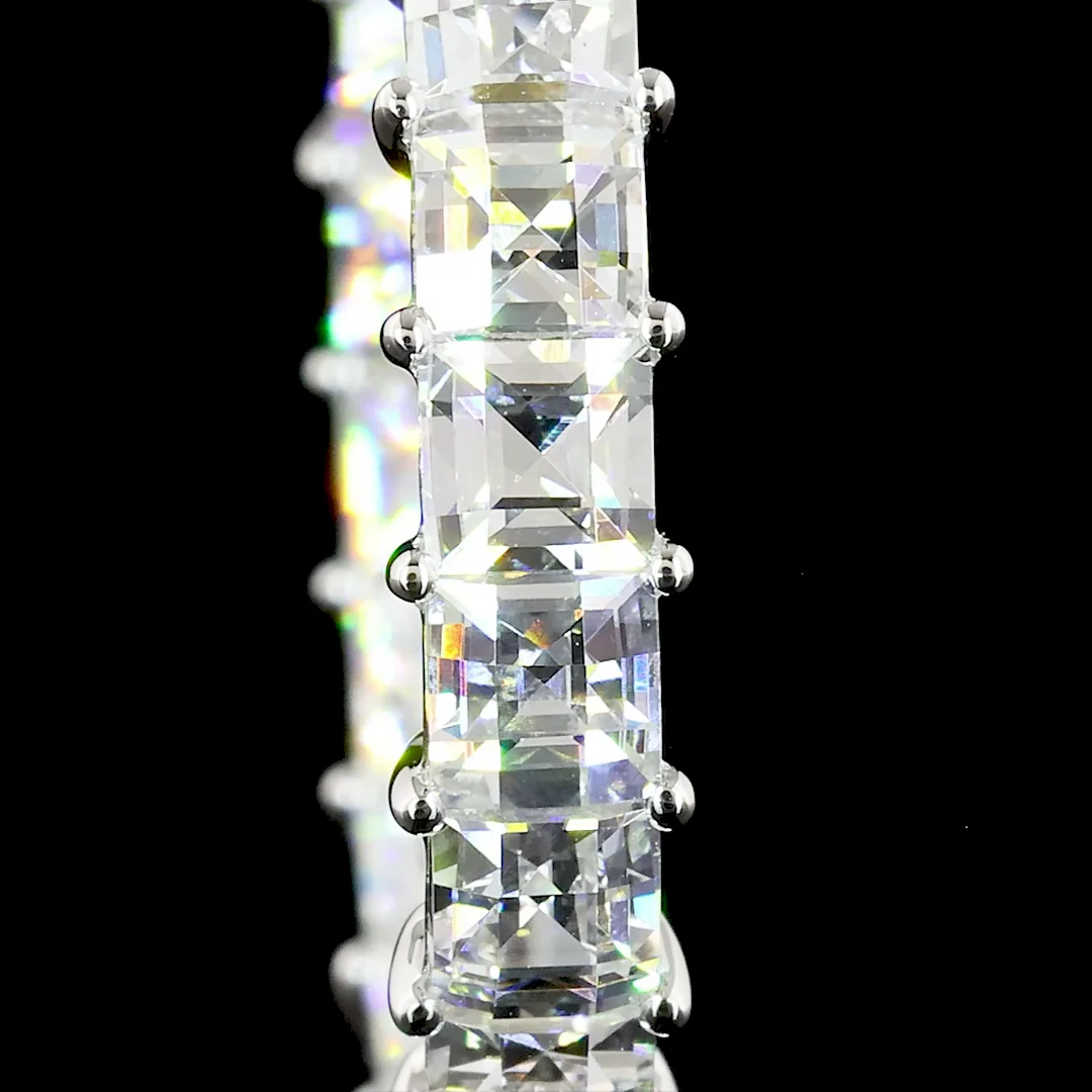 5.55 Cts 14k White Gold Antique Asscher Shape Hoops Earring - Image 2