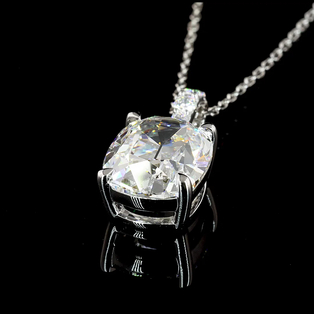 3.11 Cts 14k White Gold Antique Cushion Shape Pendant Pendant - Image 4