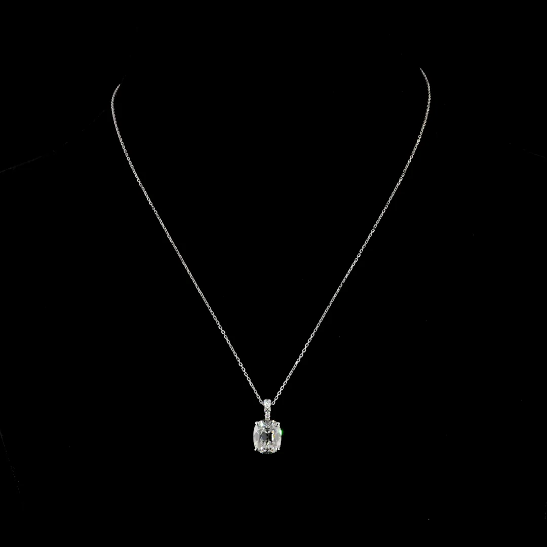 3.11 Cts 14k White Gold Antique Cushion Shape Pendant Pendant - Video