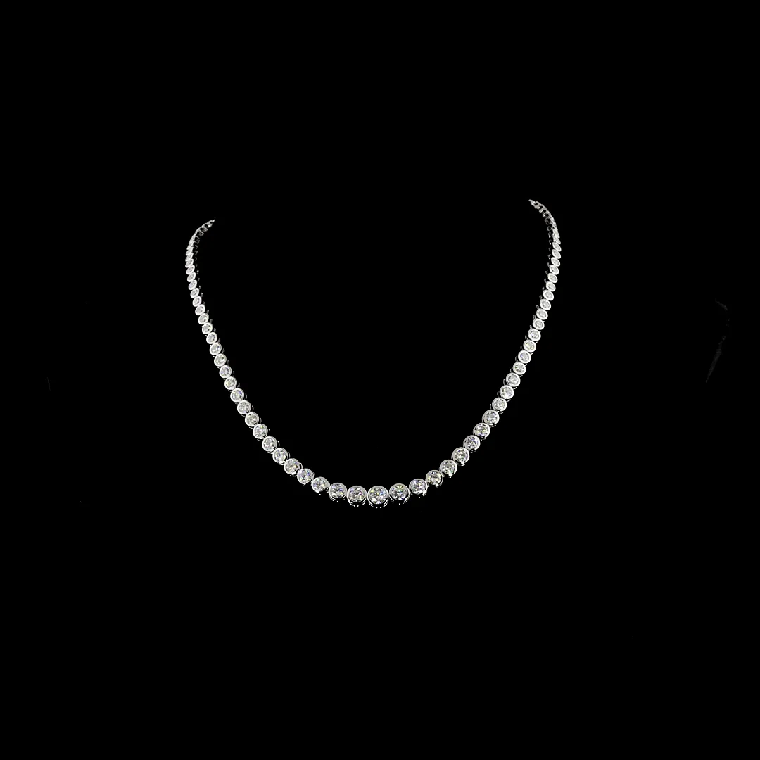 12.07 Cts 14k White Gold Round Shape Riviera Necklace - Video