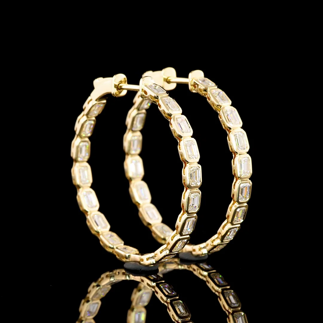 2.99 Cts 14k Yellow Gold Emerald Shape Hoops Earring - Image 2