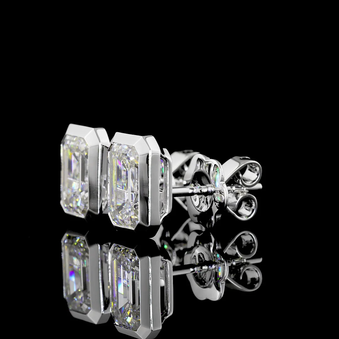 3.08 Cts 14k White Gold Emerald Shape Studs Earring - Image 2