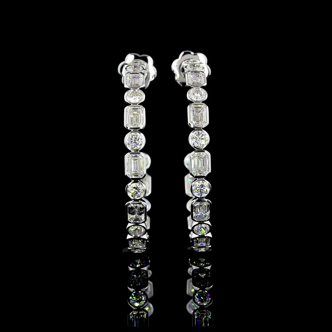6.08 Cts 14k White Gold Mix Shape C Hoops Earring - Video
