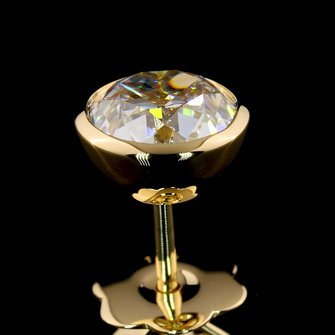 2.03 Cts 14k Yellow Gold Old European Brilliant Shape Studs Earring - Image 4