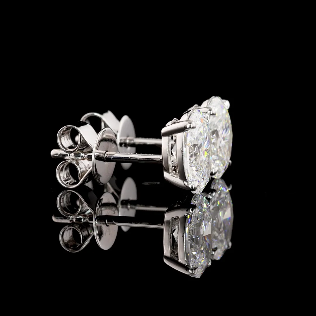 1.51 Cts 14k White Gold Oval Shape Studs Earring - Image 2