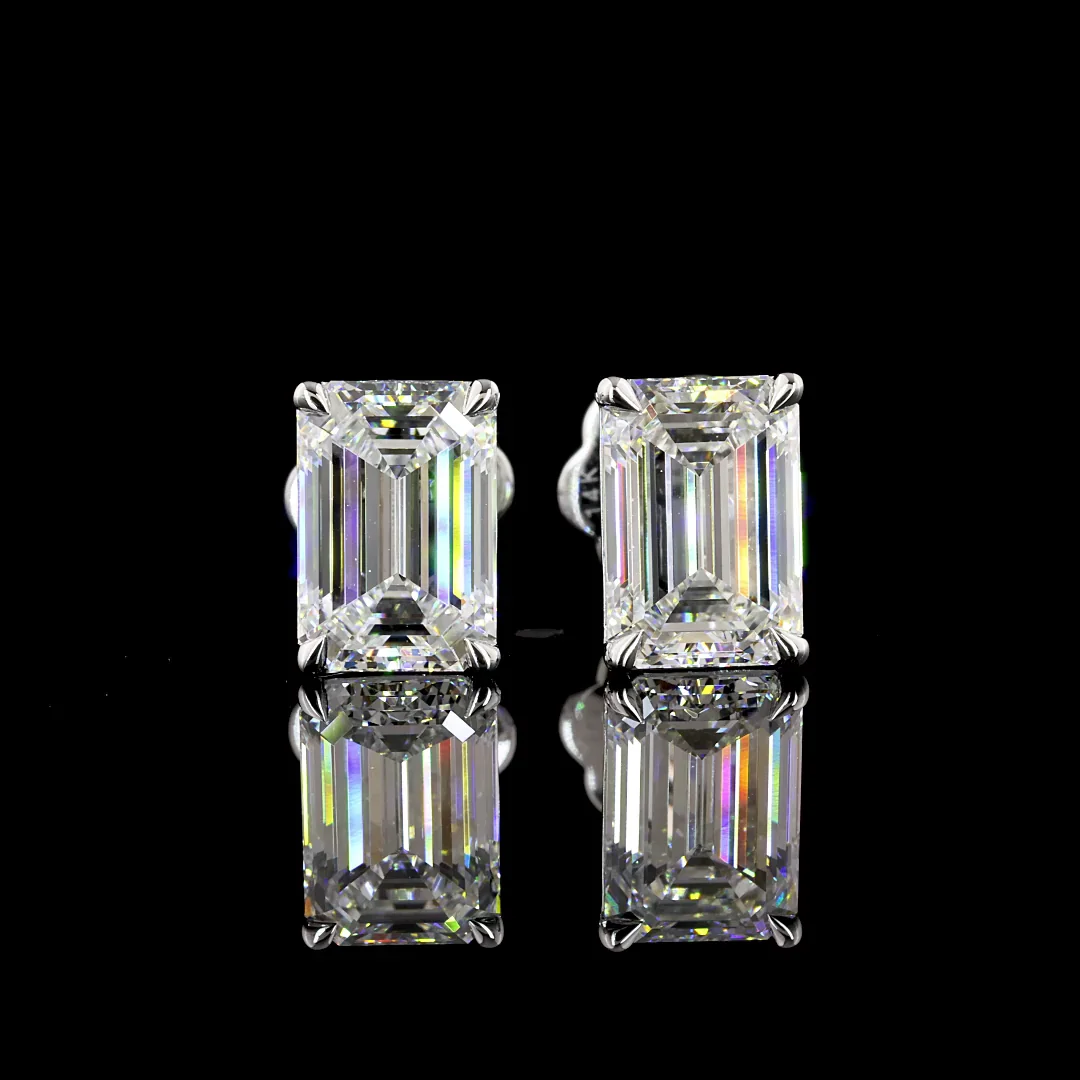 3.09 Cts 14k White Gold Emerald Shape Studs Earring - Video