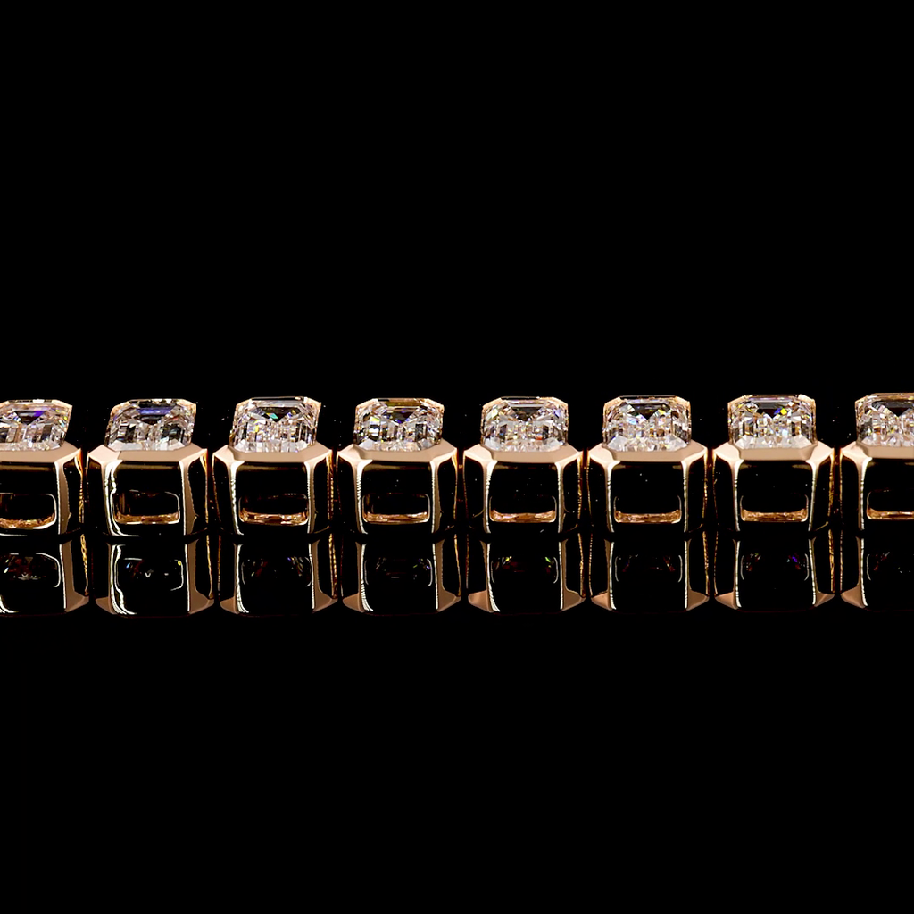 7.16 Cts 14k Rose Gold Emerald Shape Tennis Bracelet - Image 4