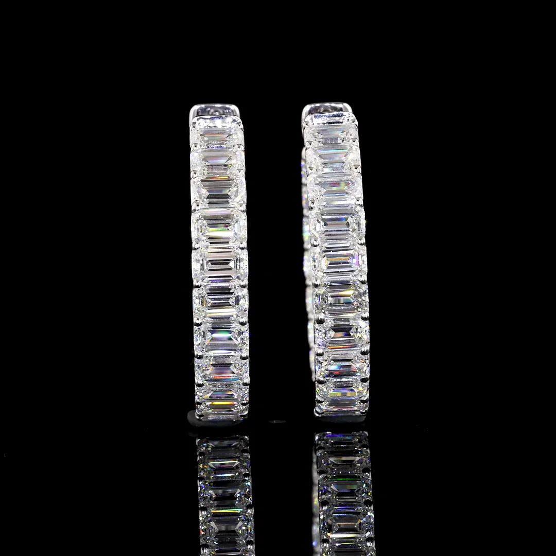 8.1 Cts 14k White Gold Emerald Shape Hoops Earring - Video