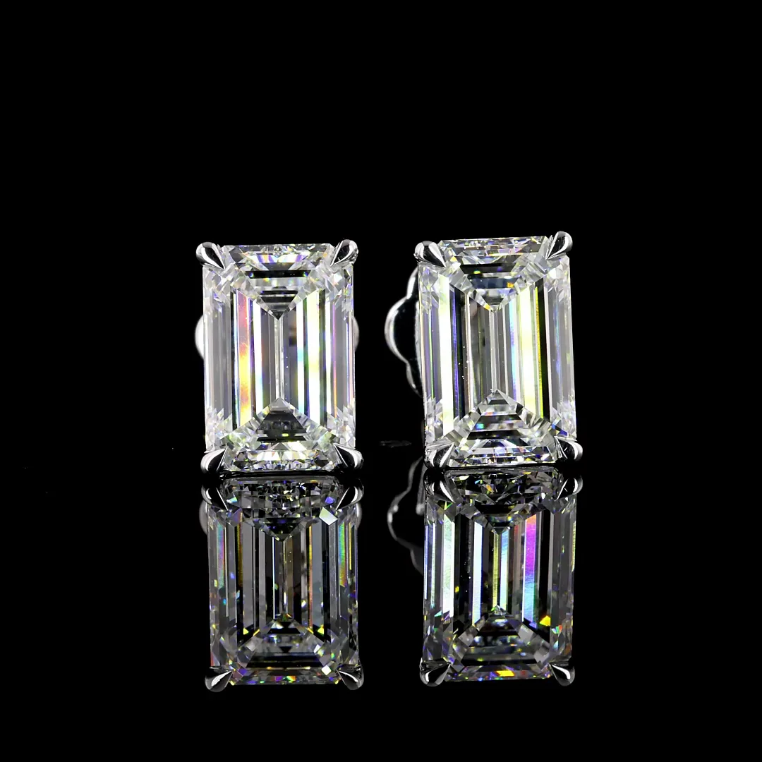 5.06 Cts 14k White Gold Emerald Shape Studs Earring - Video