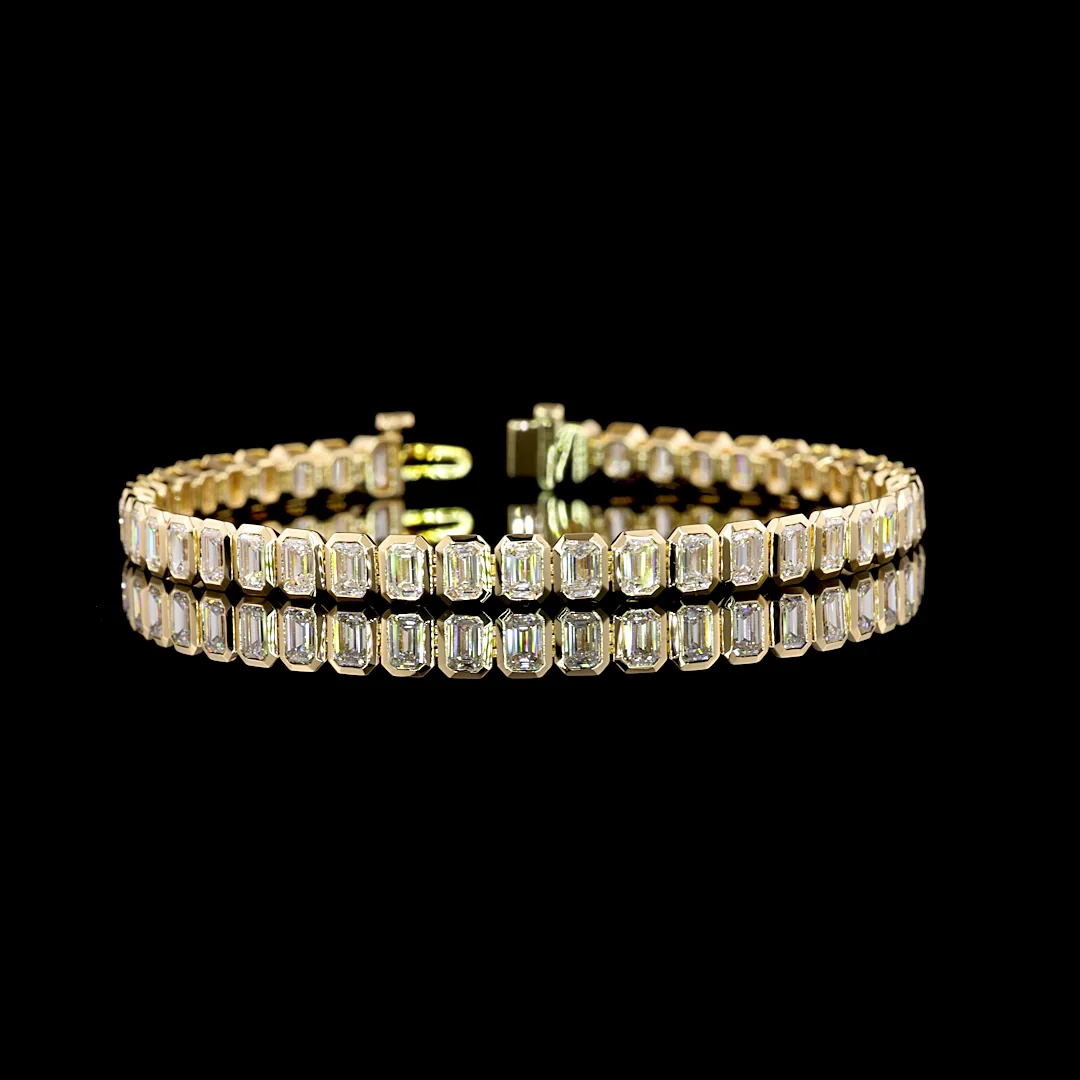 8.8 Cts 14k Yellow Gold Emerald Shape Tennis Bracelet - Video