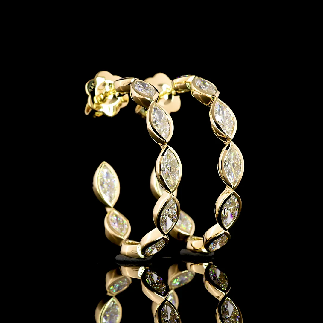 3.97 Cts 14k Yellow Gold Marquise Shape C Hoops Earring - Video