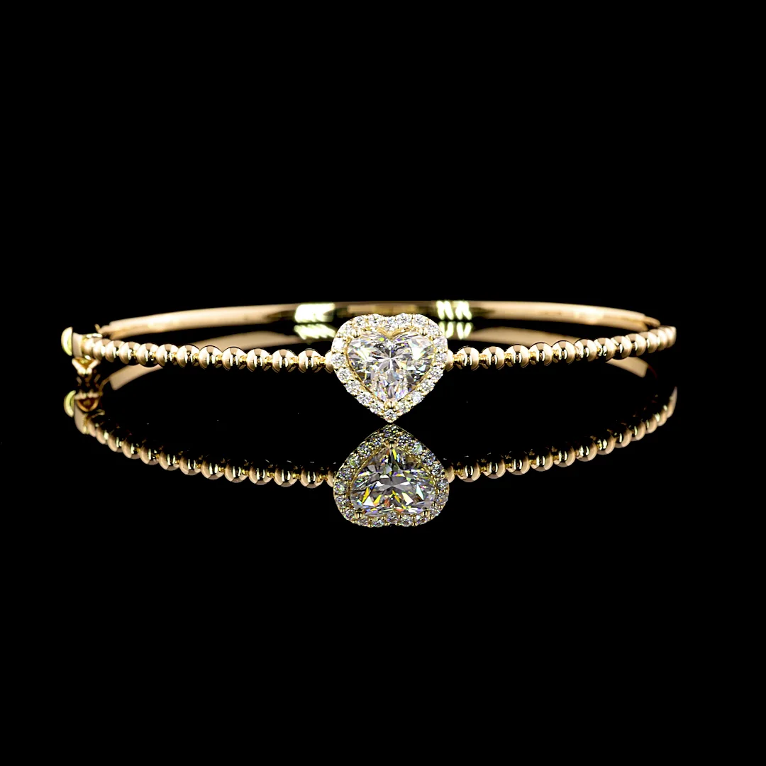 1.69 Cts 14k Yellow Gold Heart Shape Bangles Bracelet - Video