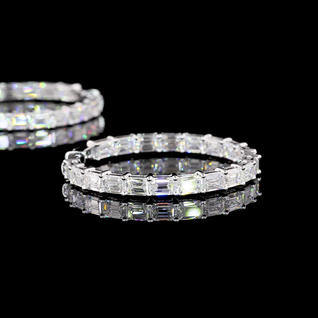 8.43 Cts 14k White Gold Emerald Shape Hoops Earring - Image 4