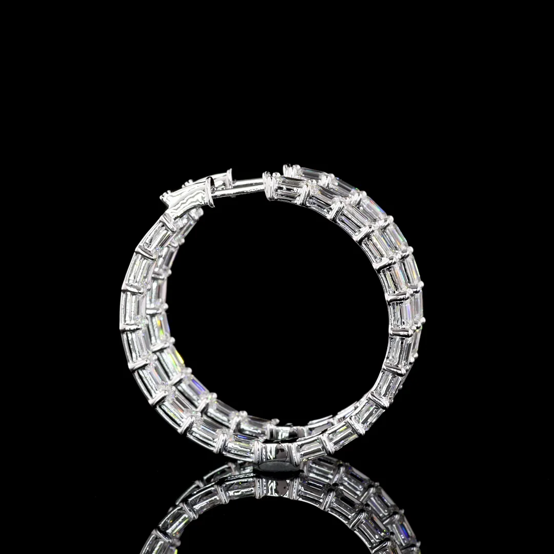 8.43 Cts 14k White Gold Emerald Shape Hoops Earring - Video