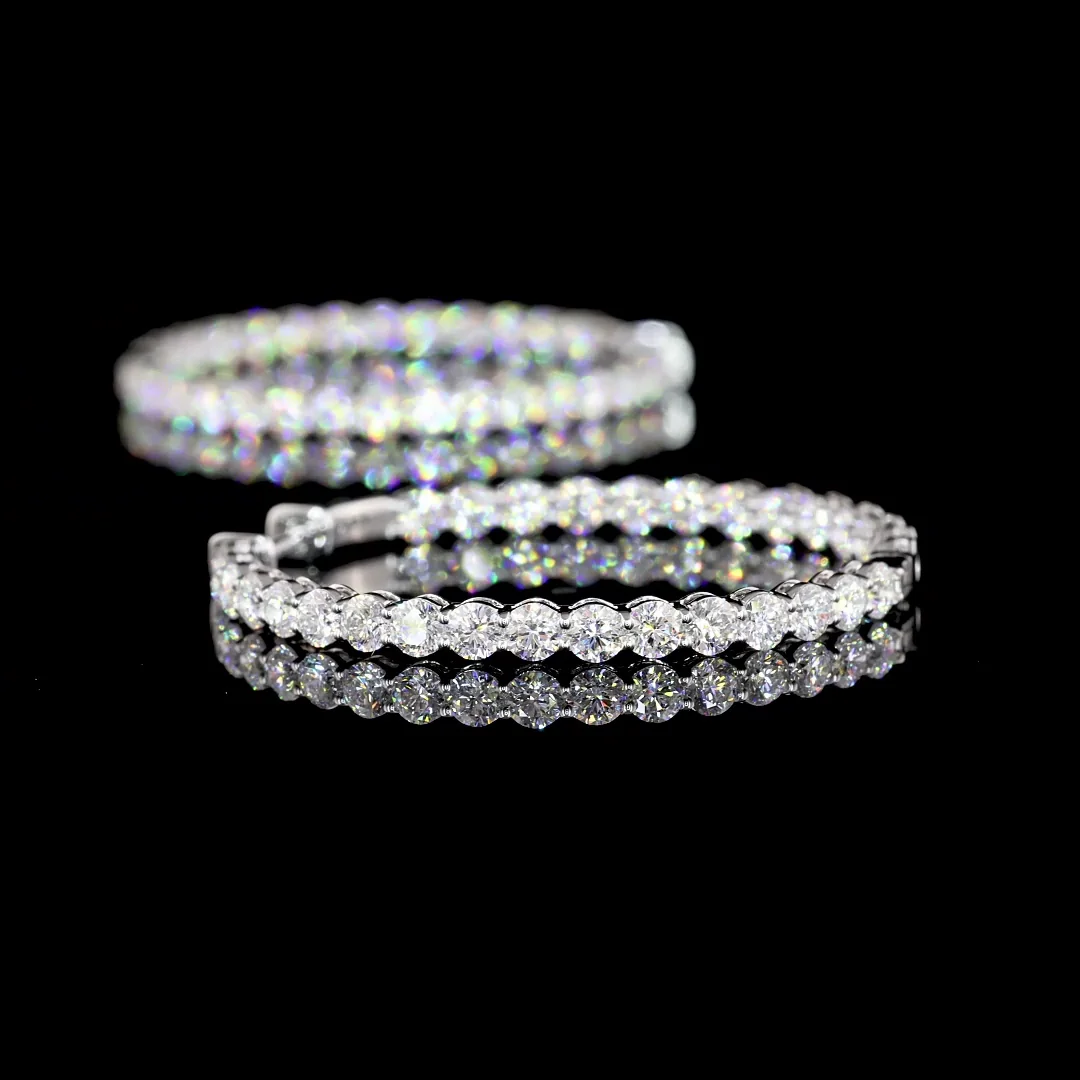 4.08 Cts 14k White Gold Round Shape Hoops Earring - Image 3