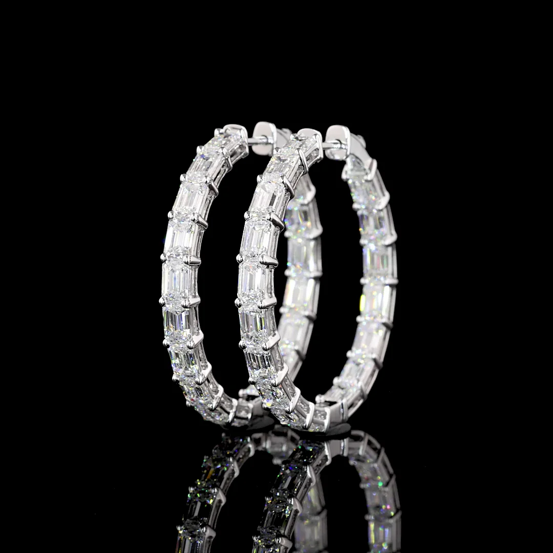 6.9 Cts 14k White Gold Emerald Shape Hoops Earring - Image 2
