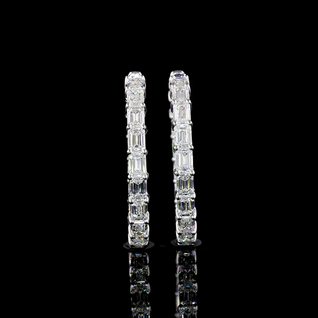 6.9 Cts 14k White Gold Emerald Shape Hoops Earring - Video