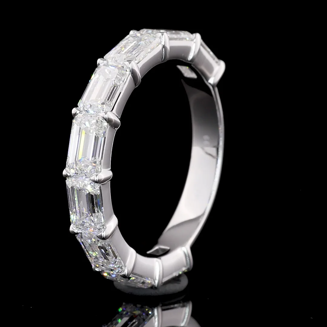 2.97 Cts 14k White Gold Emerald Shape Half Eternity Eternity Band - Image 4